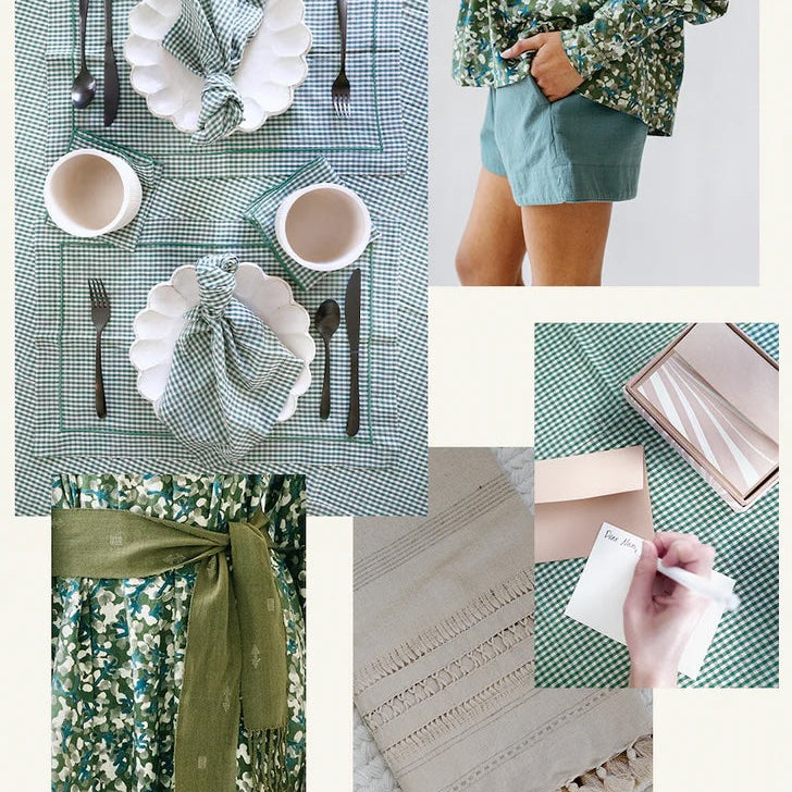 green gingham tabletop, marbled stationery & more favorite things