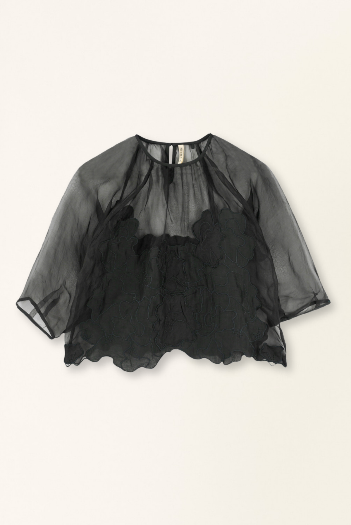 Black sheer blouse on a beige background