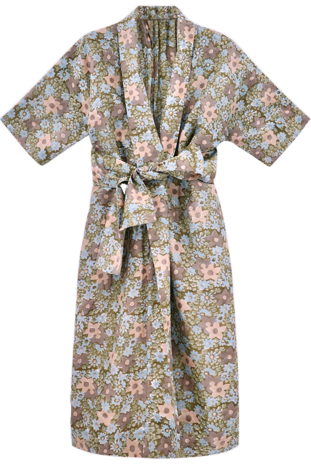 Girl wearing MIRTH women's laos cotton bathrobe in stargazer grey cotton