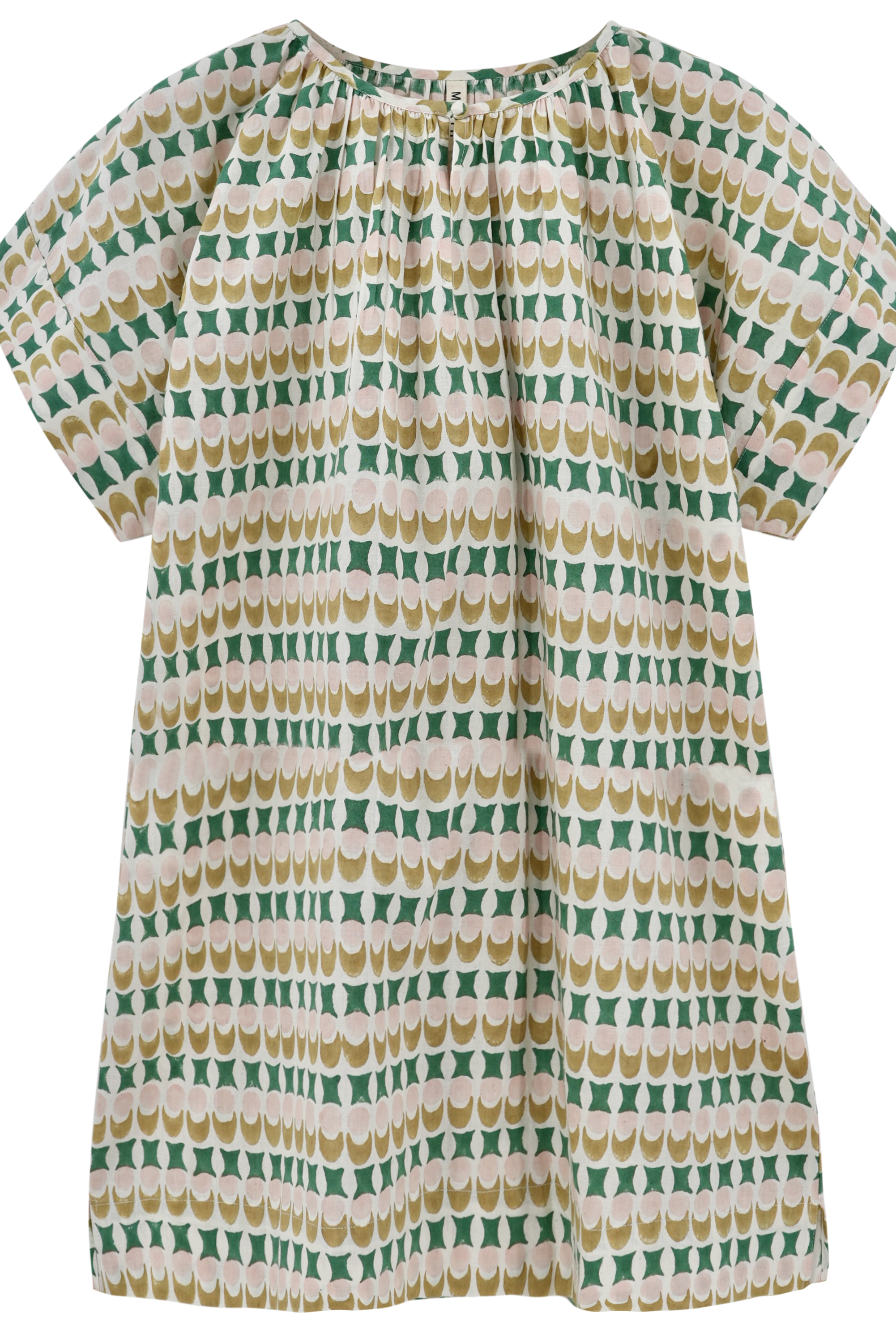 Girl wearing MIRTH women's short nightgown dress in jawbreaker green cotton