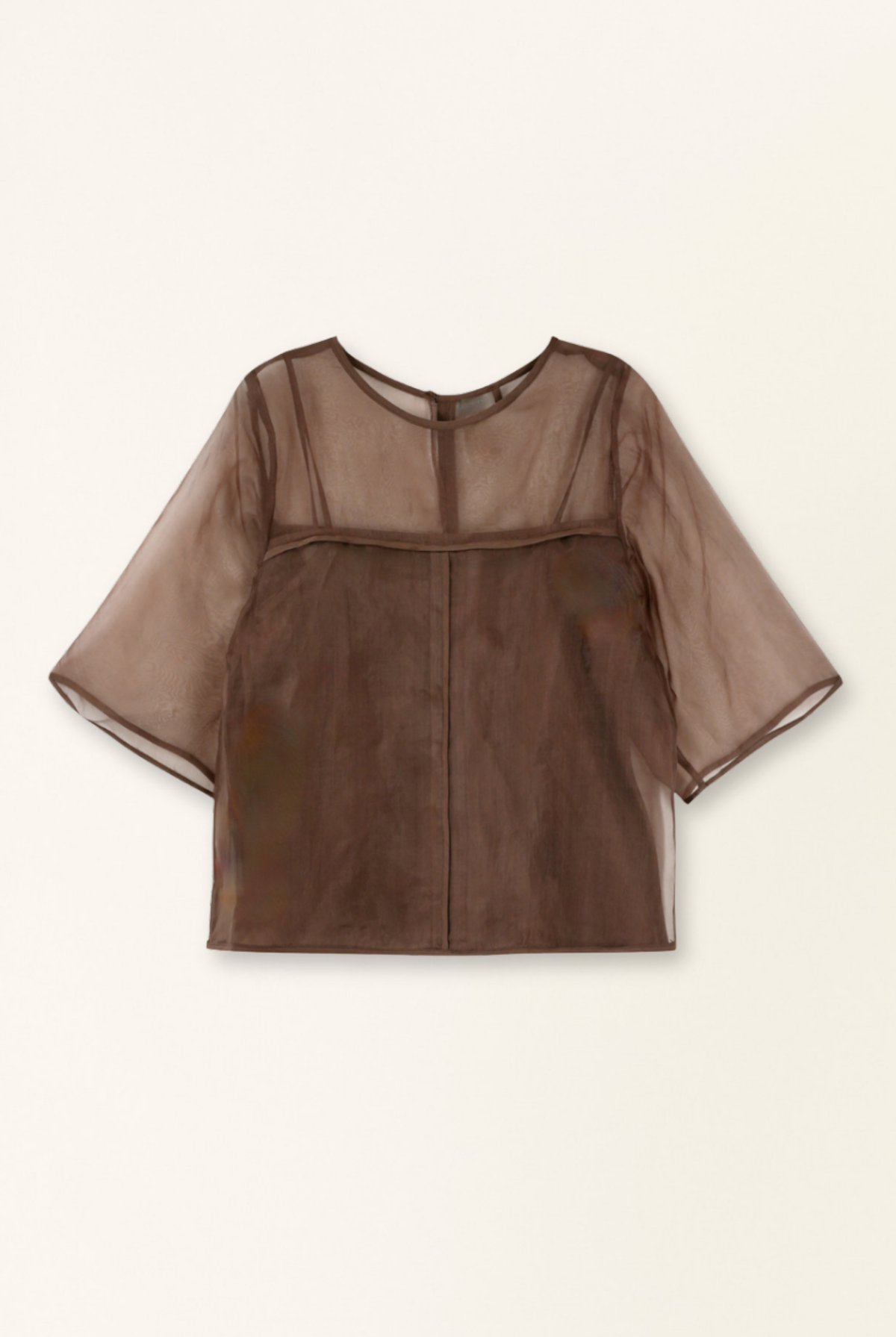 Brown sheer blouse on a beige background