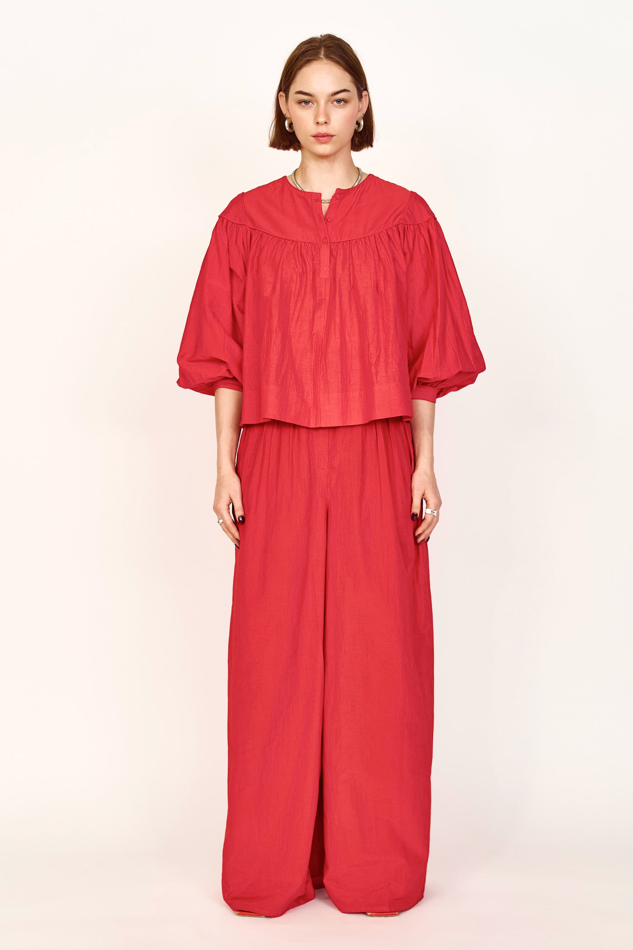 Oslo Cotton Silk Blouse in Red Fall 24 MIRTH