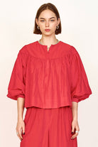 Red Oslo Cotton Silk Gathered Blouse Fall 24 MIRTH