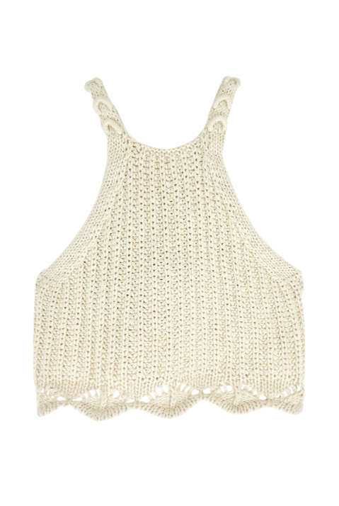 Girl wearing MIRTH women's knit sleevless borocay tank top coverup in bone cream