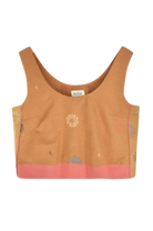 Girl wearing MIRTH women's sleeveless hudson tank top set in handloomed sedona orange jamdani cotton