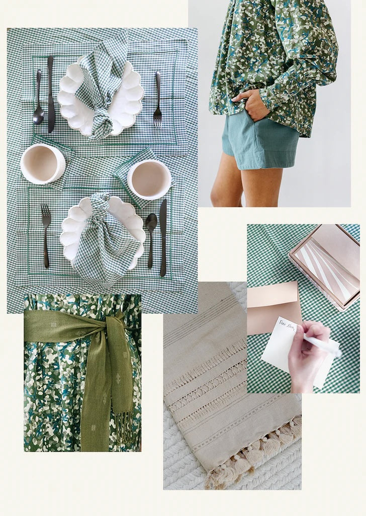 green gingham tabletop, marbled stationery & more favorite things