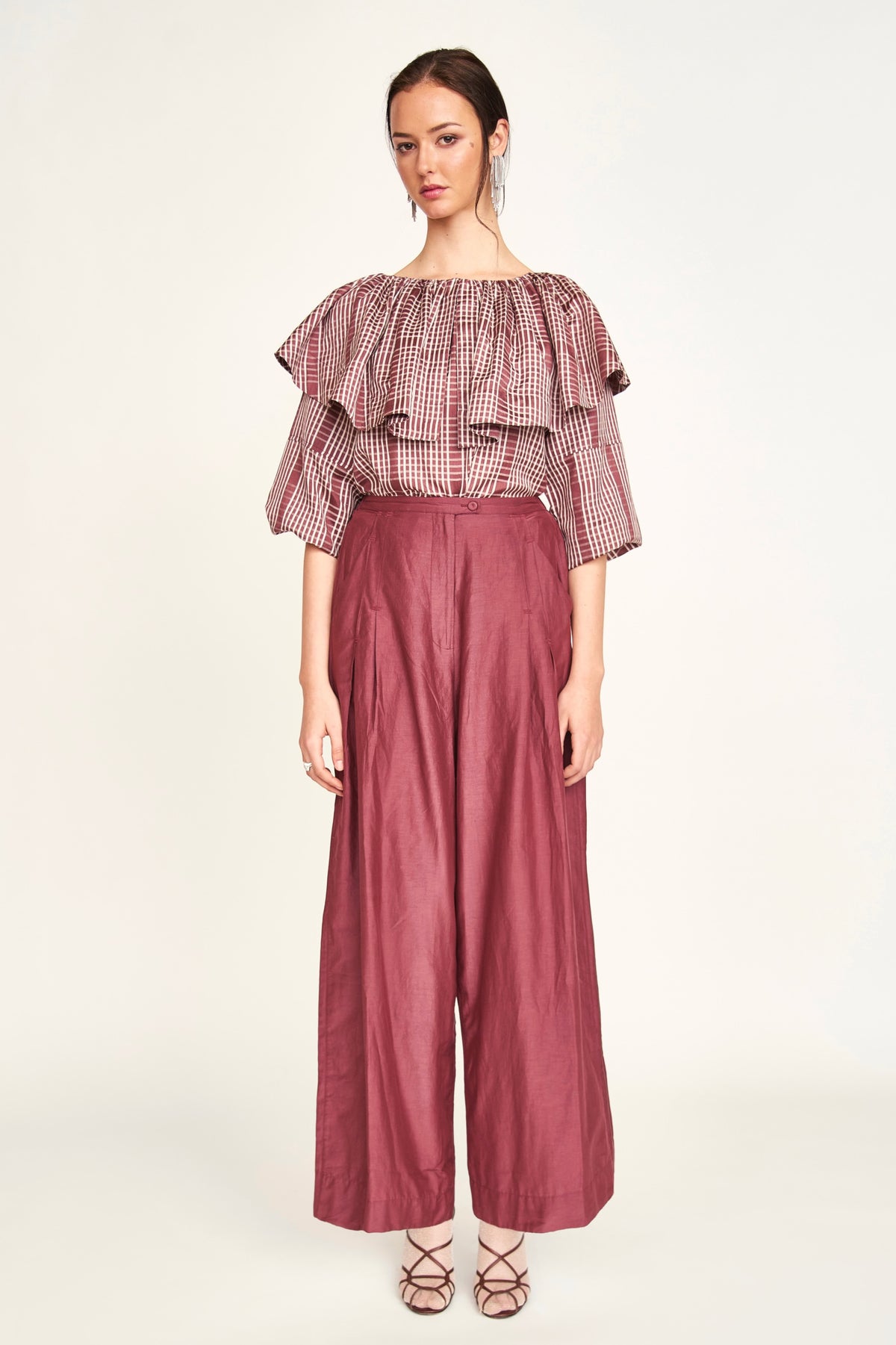 Pondicherry Top Merlot Plaid