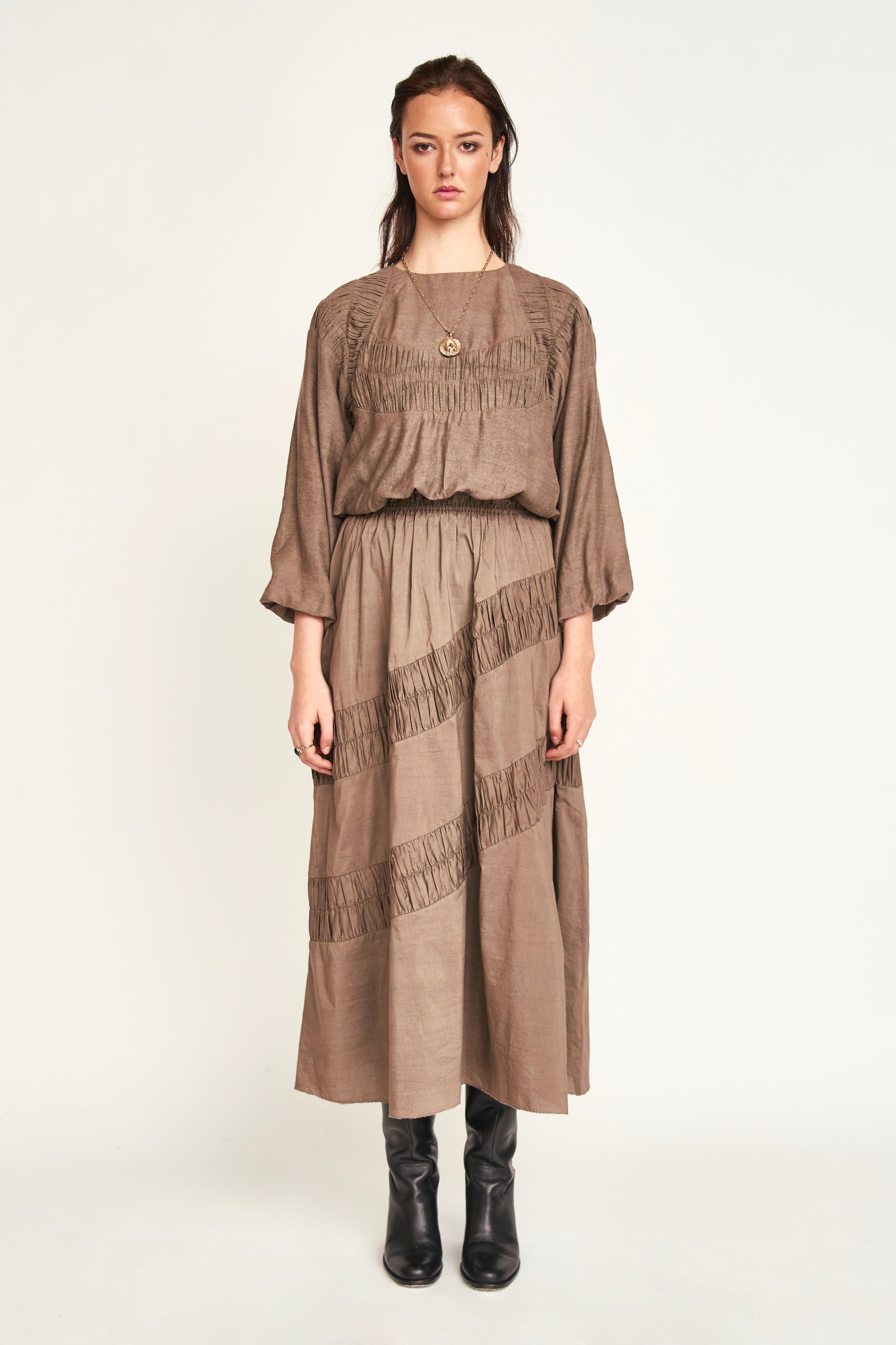 Andaman Ruched Blouse Walnut
