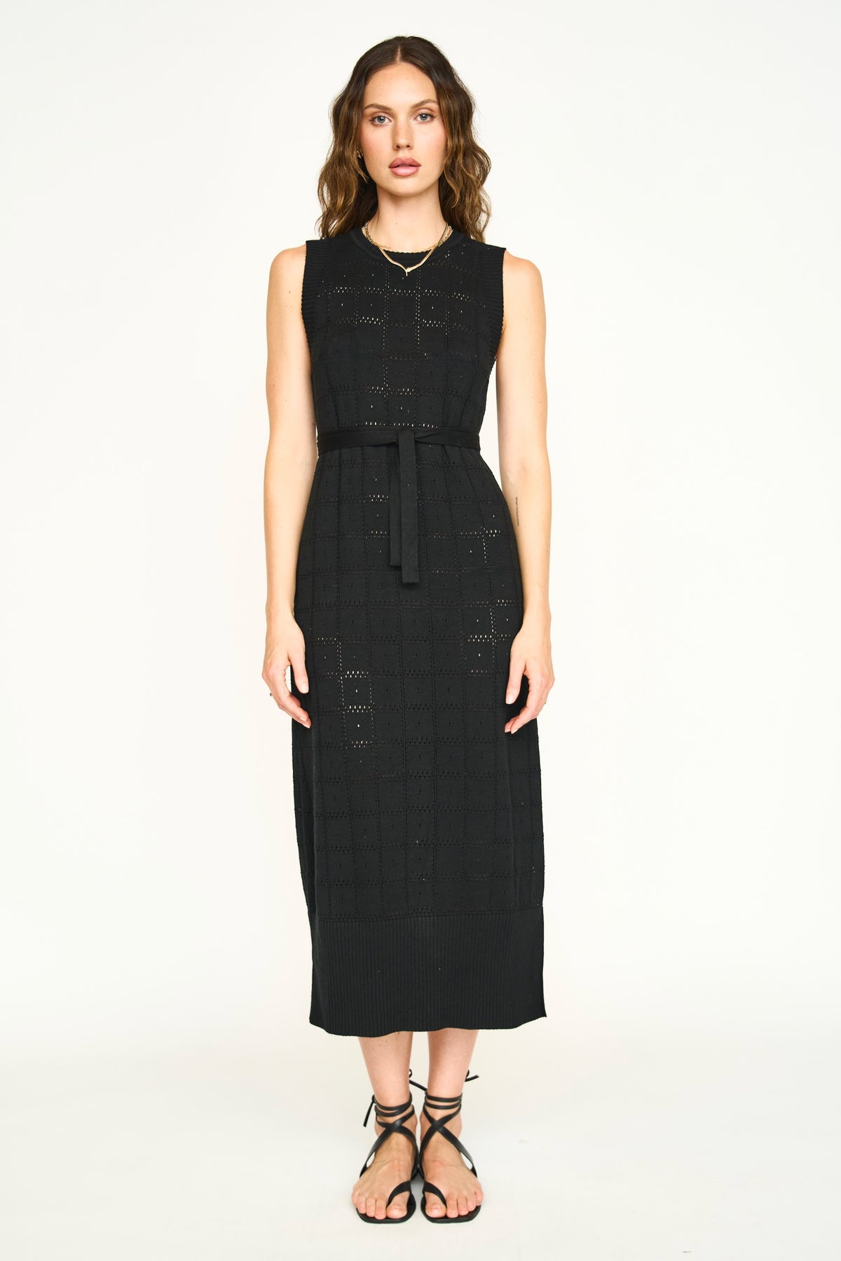 Kona Pointelle Knit Dress in Black