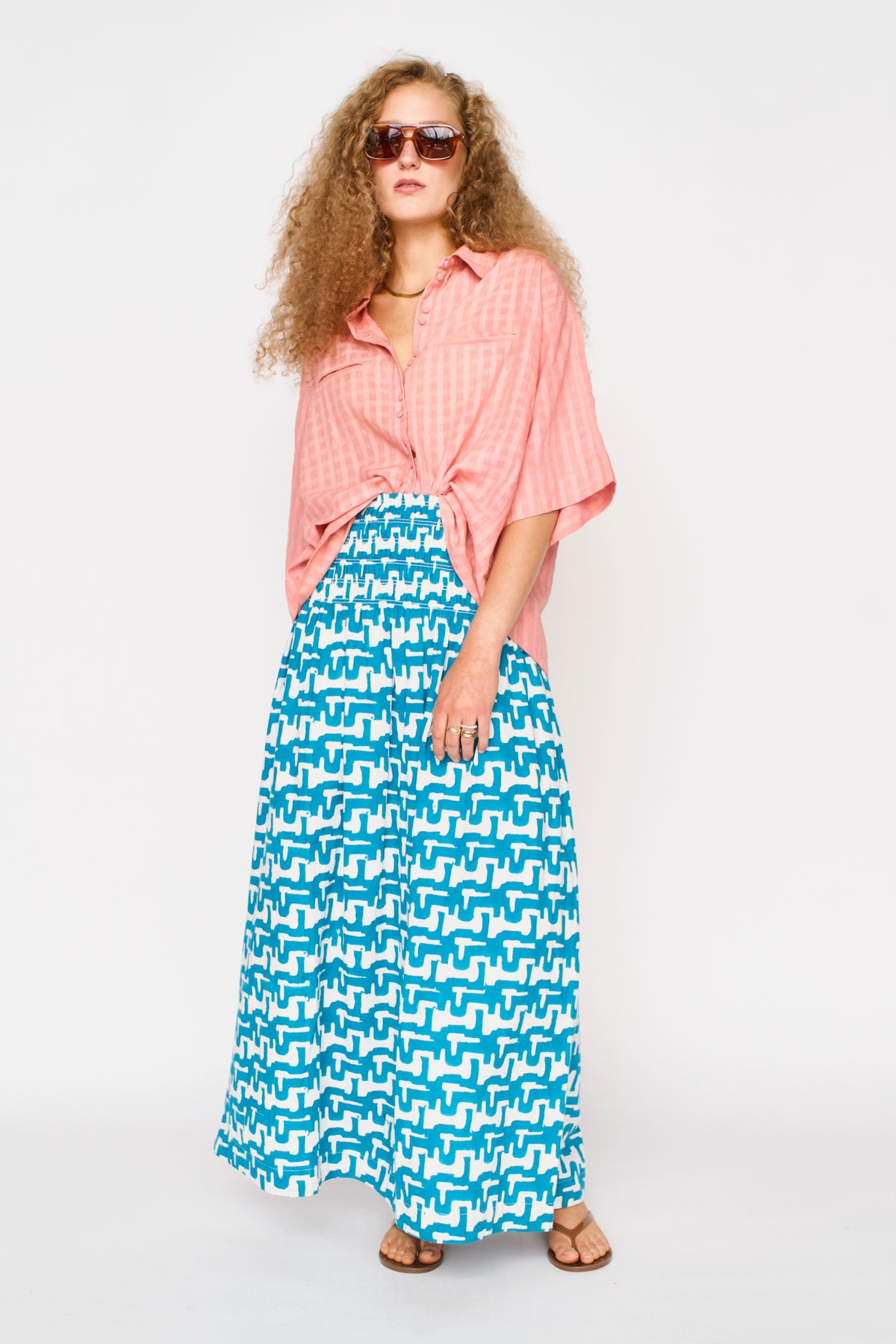 Savannah Smocked Skirt in Azure Popova