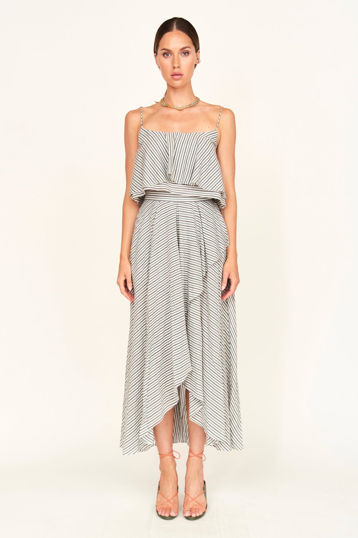 MIRTH Clare Ruffle Top in Dune Stripe
