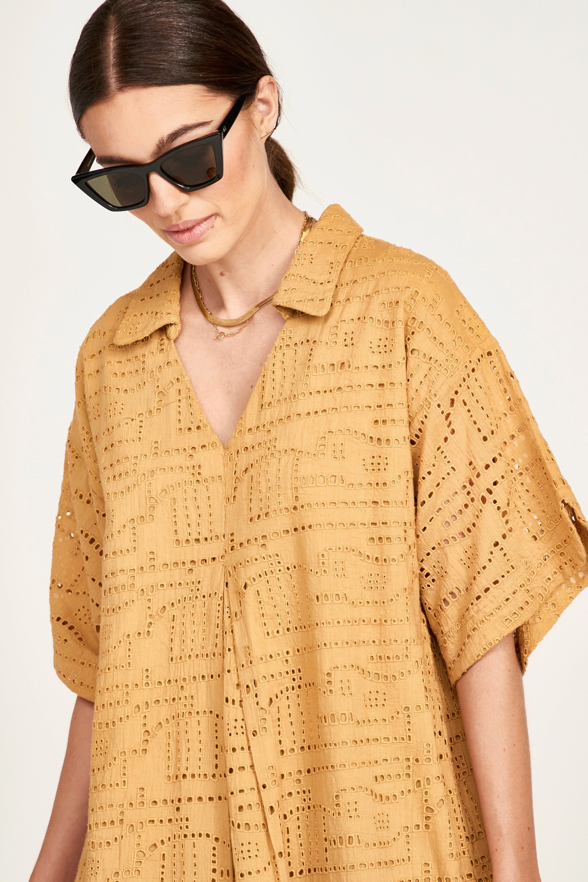 Lanai Popover Dress in Golden Eyelet – MIRTH