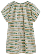 Girl wearing MIRTH women's short nightgown dress in jawbreaker green cotton