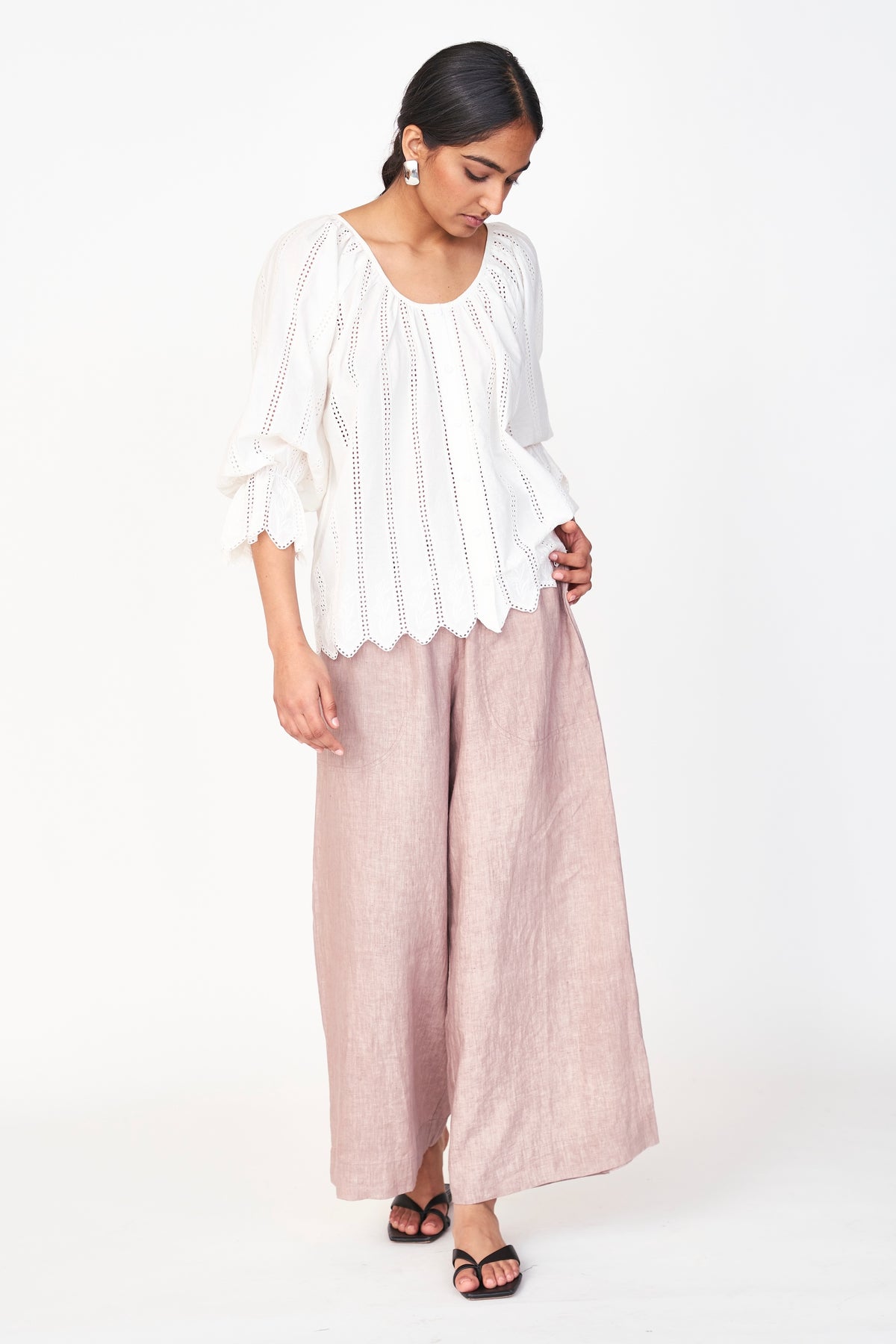 Mirth Bari Top in White Lotus Eyelet