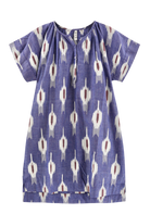 Girl wearing MIRTH women's short nightgown dress in nautical ikat blue cotton