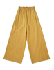 Girl wearing MIRTH women's paperbag waist wide leg palazzo pant in gilded yellow cotton