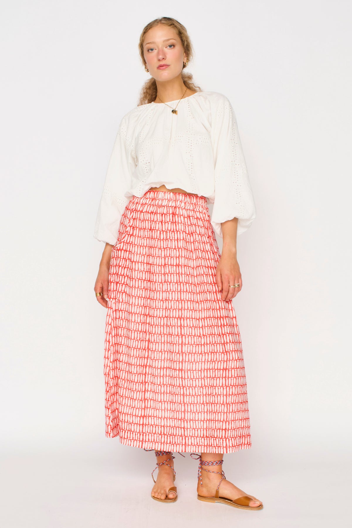 Andaman Bubble Top in White Marine Eyelet