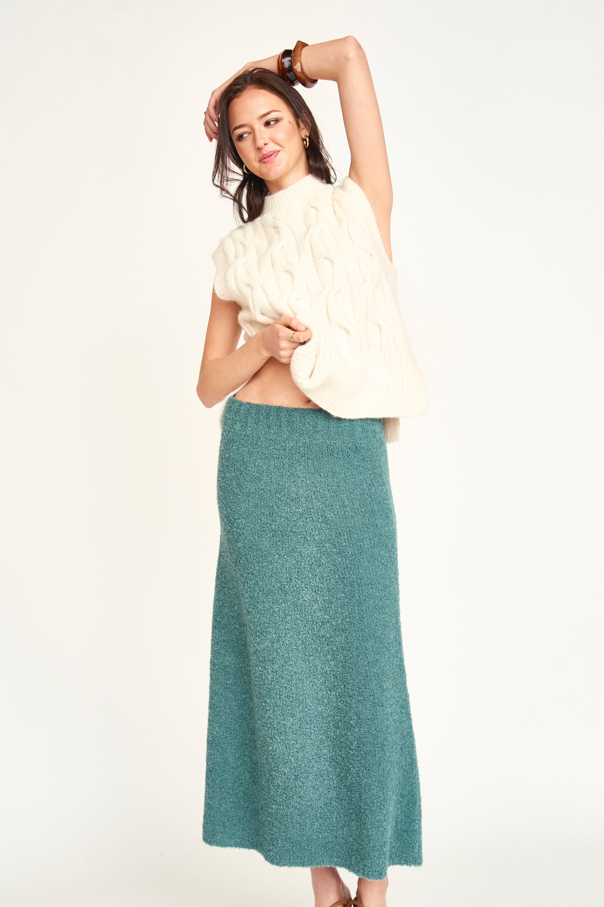 NKNIT bouclé KNIT king skirt & mini tops Estes Boucle Skirt in Spruce – MIRTH