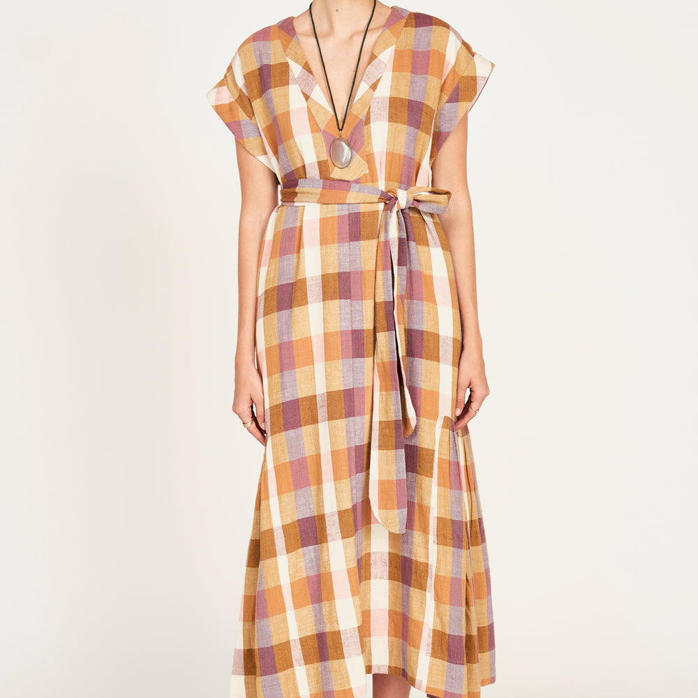 orange plaid dress Mirth Women's Oaxaca Caftan Dress in Desert Plaid