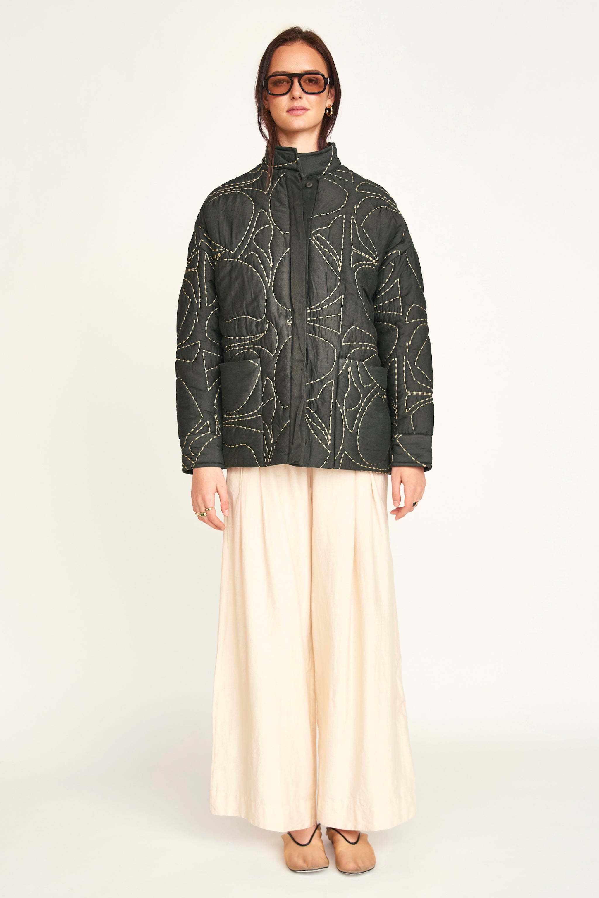 Tahoe Quilted Jacket in Charcoal Jurassic Kantha – MIRTH