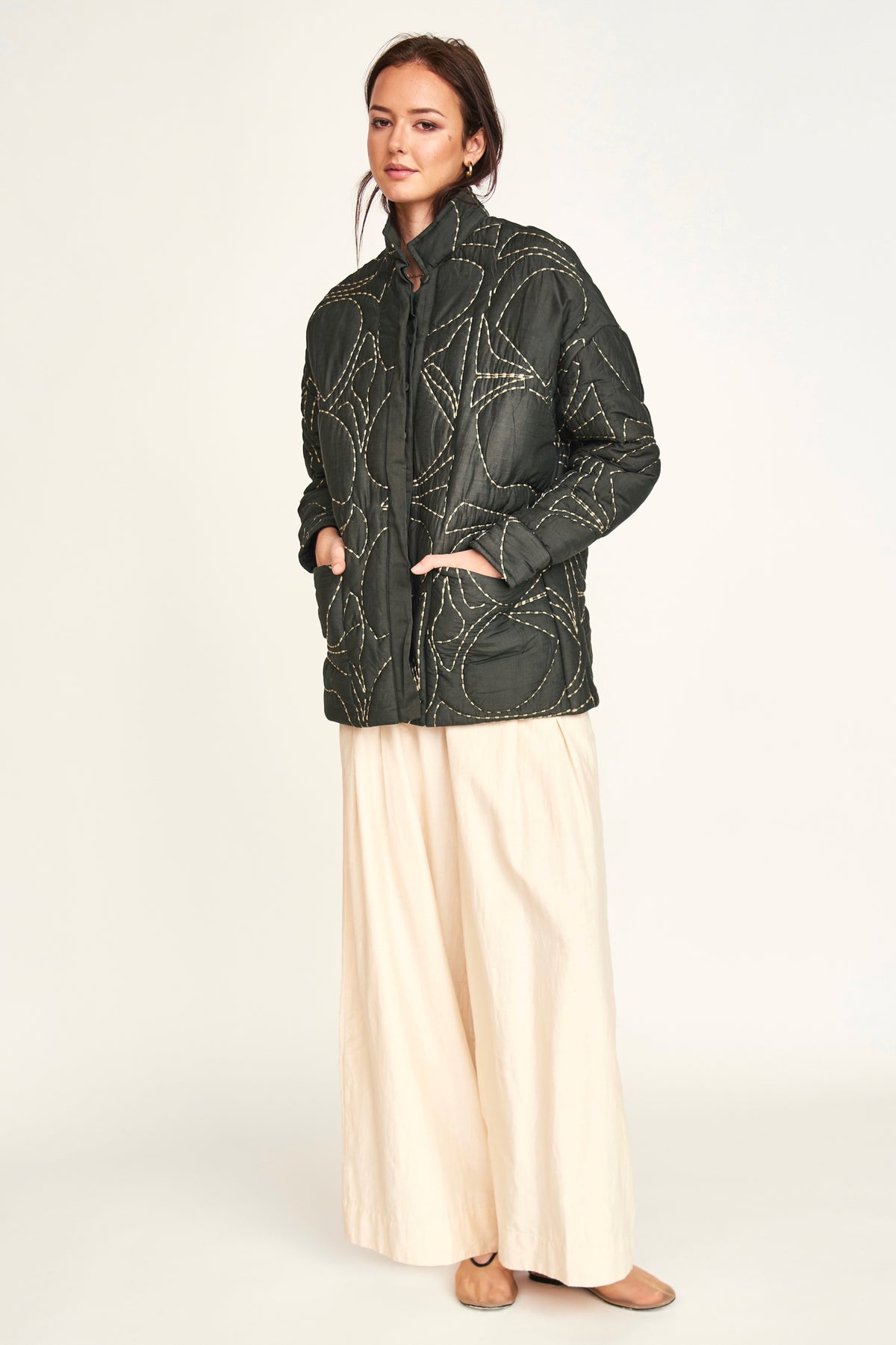 Tahoe Quilted Jacket in Charcoal Jurassic Kantha – MIRTH