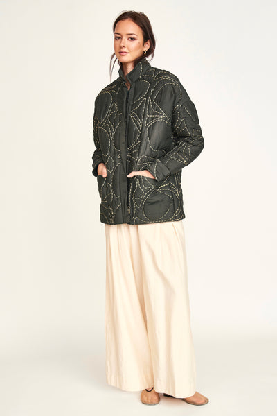 Tahoe Quilted Jacket in Charcoal Jurassic Kantha – MIRTH
