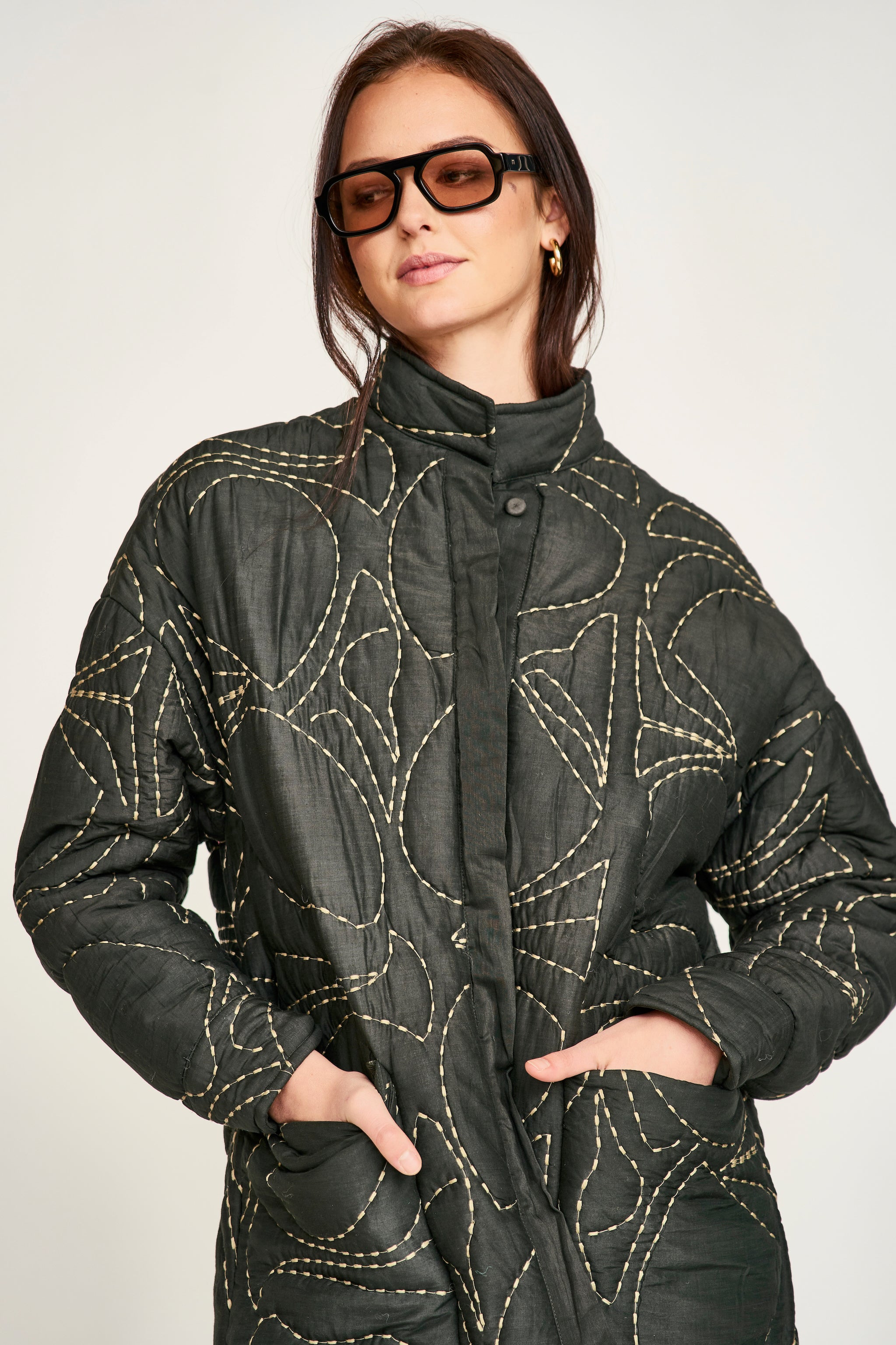 Tahoe Quilted Jacket in Charcoal Jurassic Kantha – MIRTH