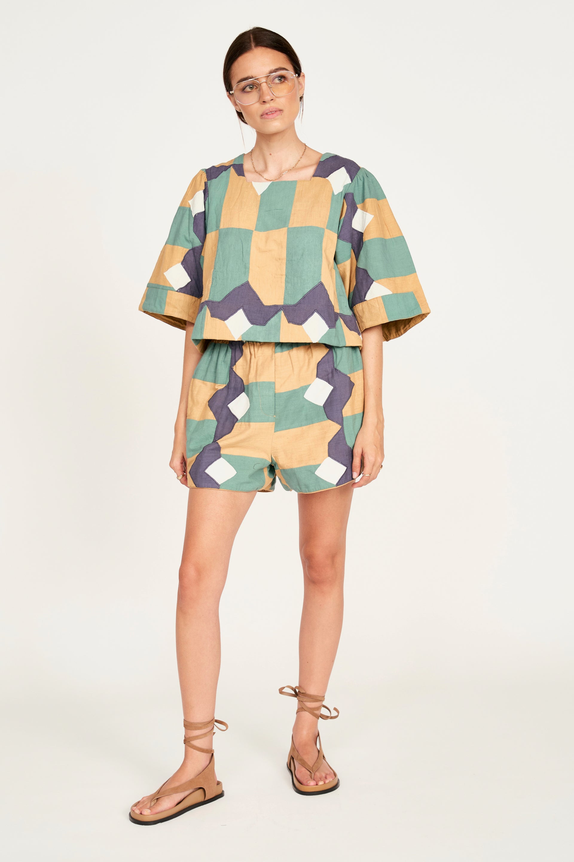 Track Short in Teal Origami – MIRTH - Main Image