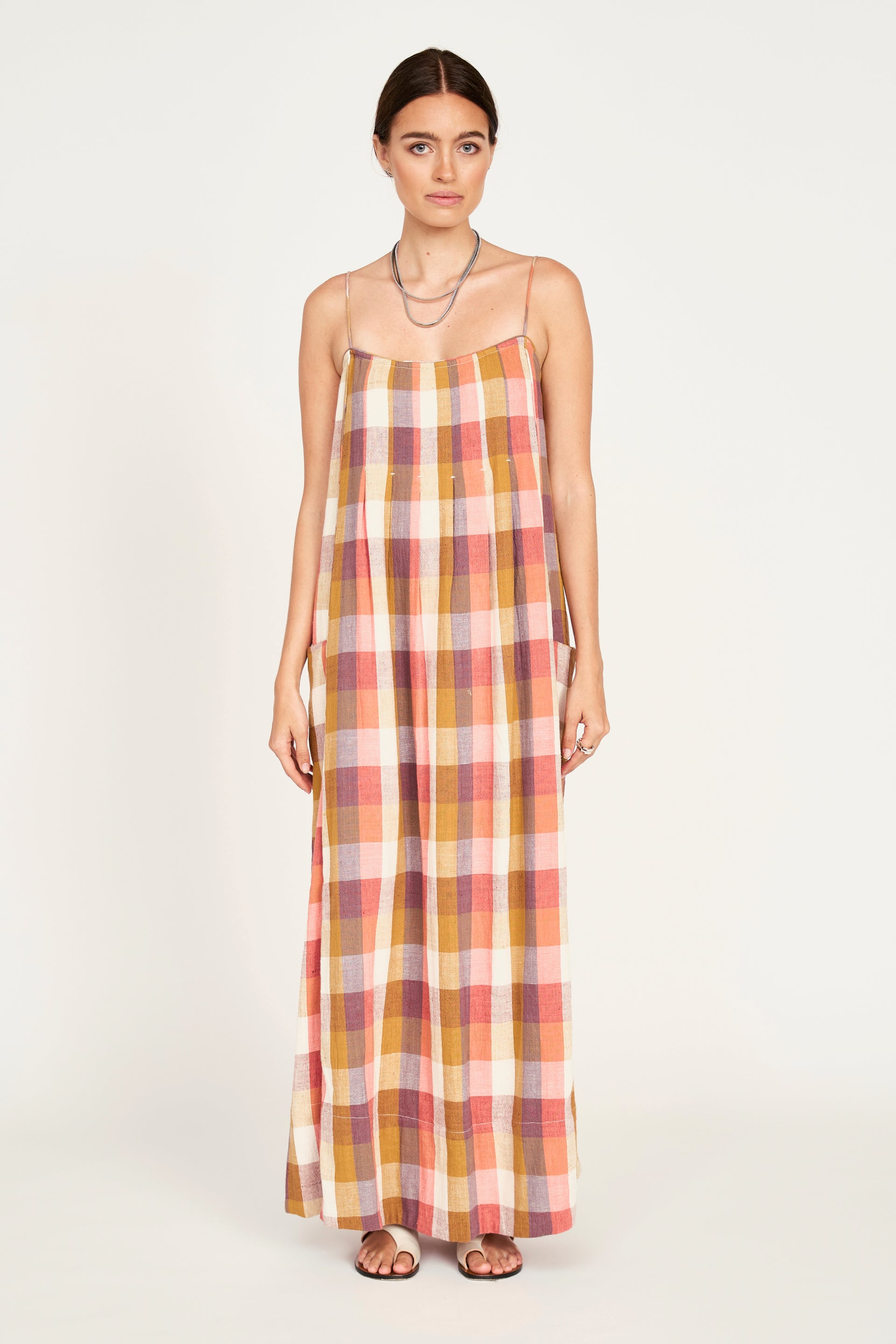 staud oz plaid faux leather-trim dress Zuma Dress in Sunset Plaid MIRTH