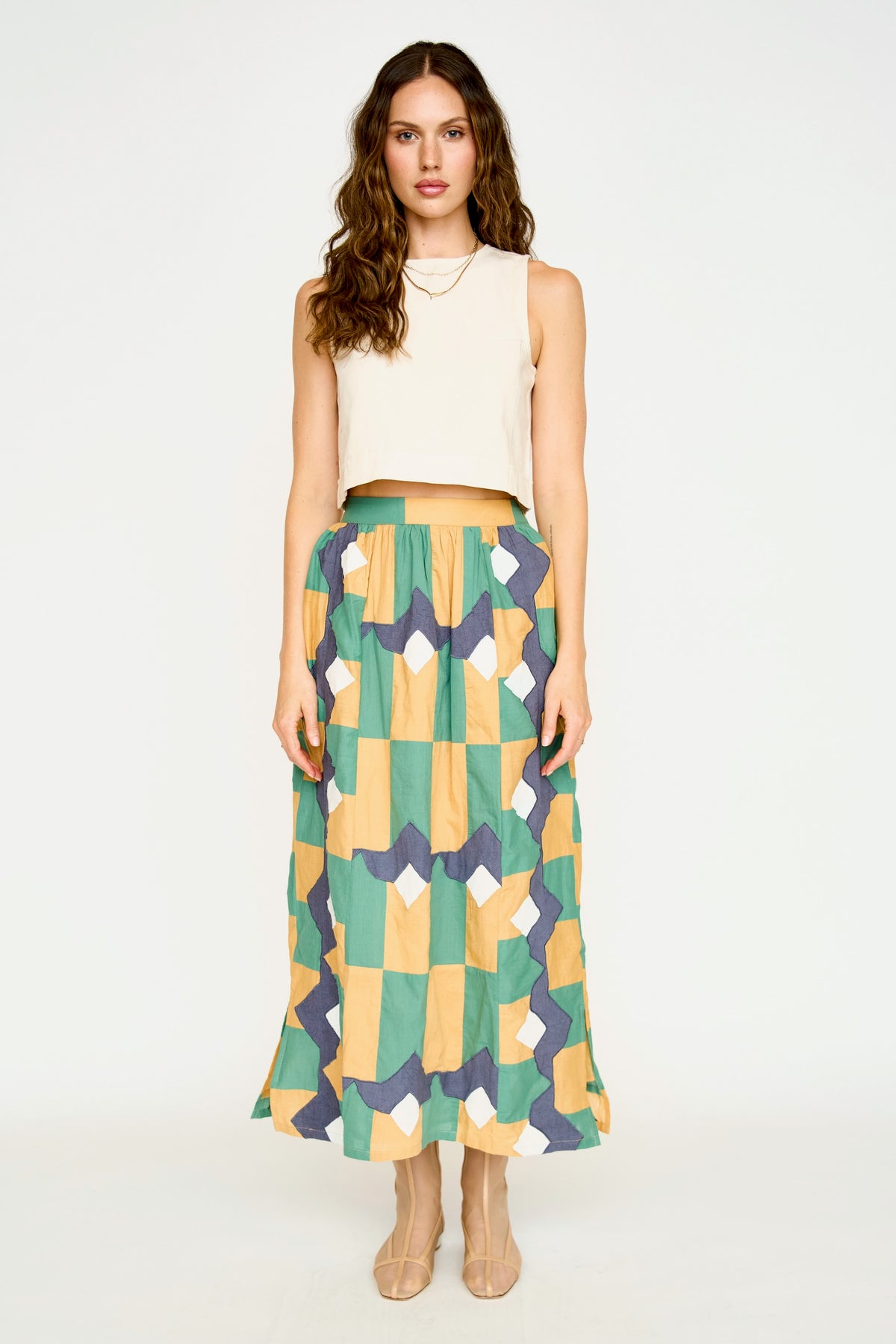 MarionLongPatchworkCottonSkirt 