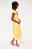 Girl wearing MIRTH women's short sleeved oaxaca long dress in sunnyside yellow cotton