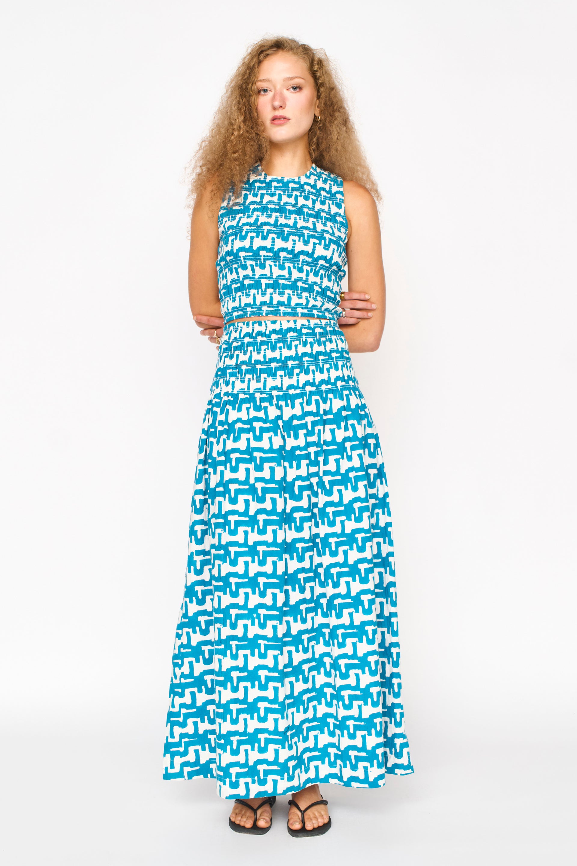 Lucia Smocked Top Azure Popova