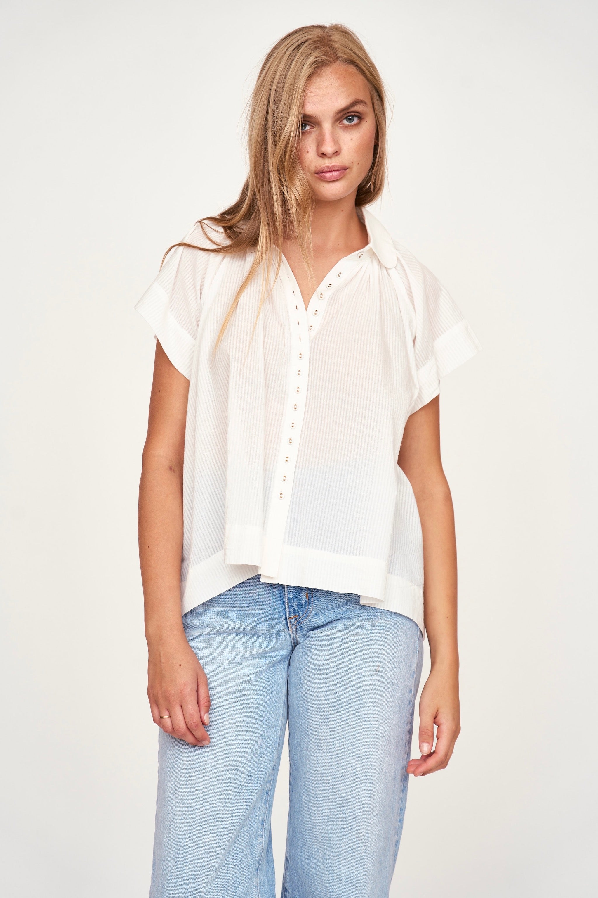 Short sleeved 2024 white blouse