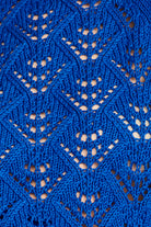 Close-up of blue knitted fabric with a geometric pattern