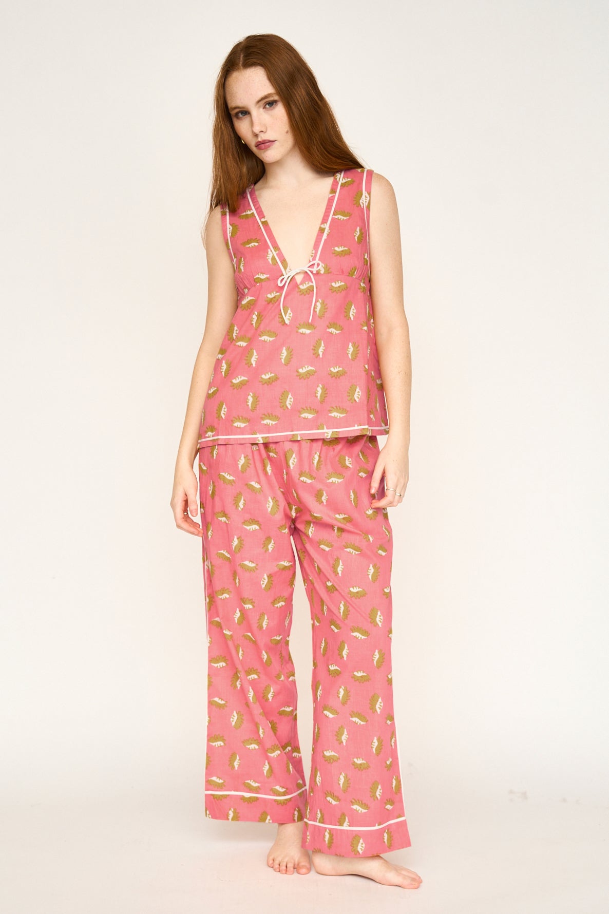 Mirth Pajama Pant & Camisole Set in Coral Reef, 100% natural fabric pajamas