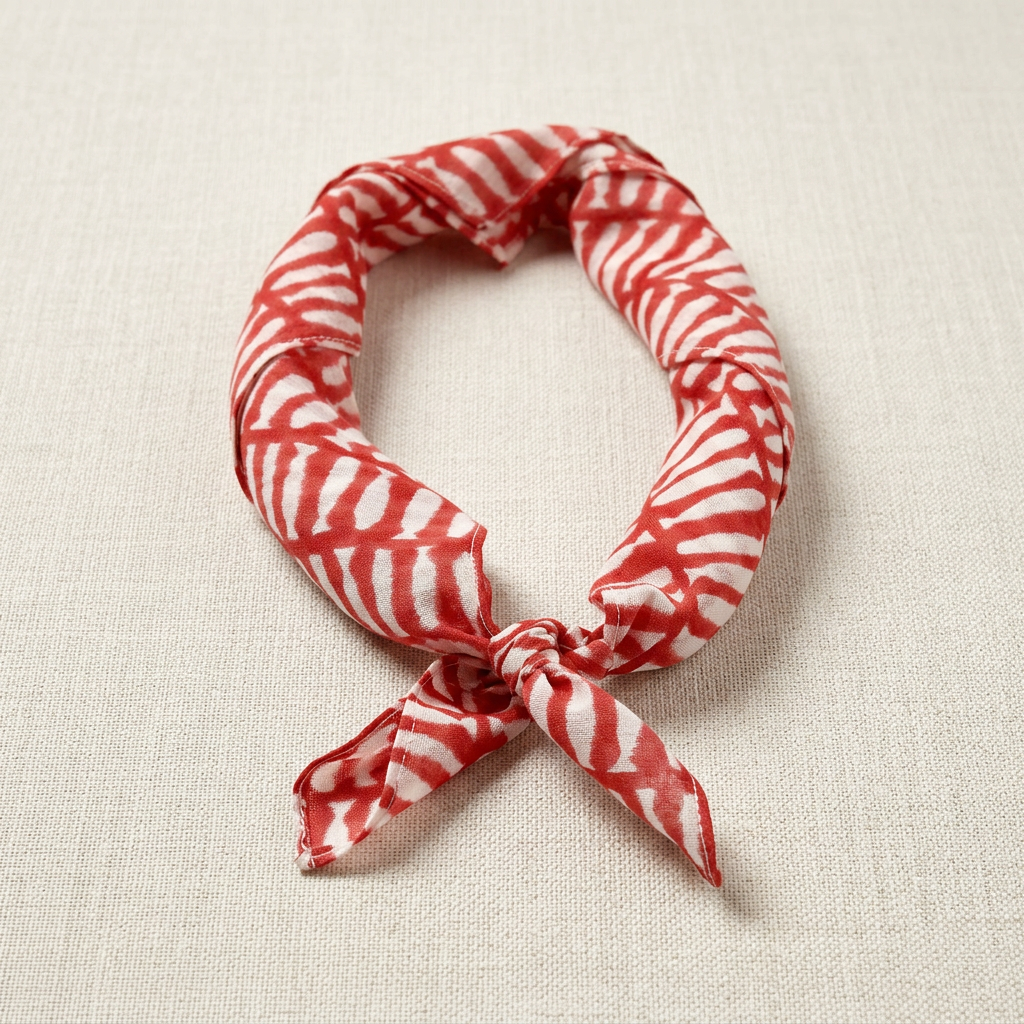 Red and white striped bandana on a beige fabric background