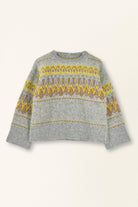 Gray sweater with yellow pattern on a white background