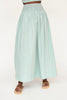 Girl wearing MIRTH women's smocked elastic waist savannah skirt set in blue frost cotton