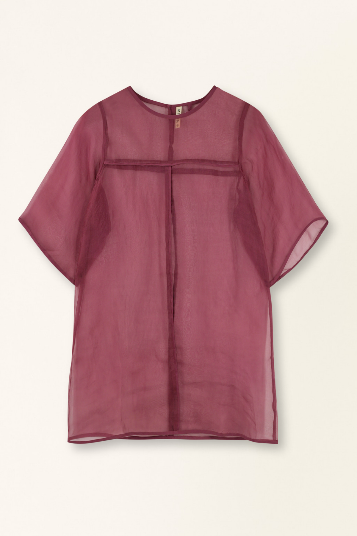 Mauve sheer blouse on a light beige background