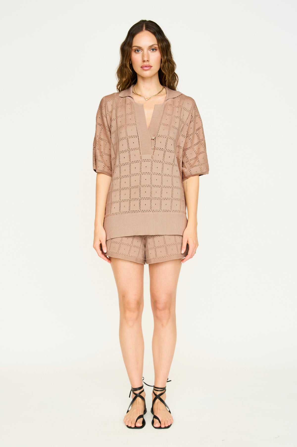 Adelaide Pointelle Knit Top Mocha