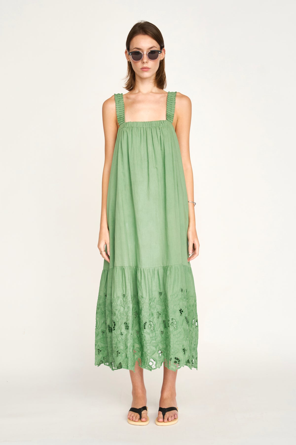 Monaco Dress in Mint Embroidered Deco