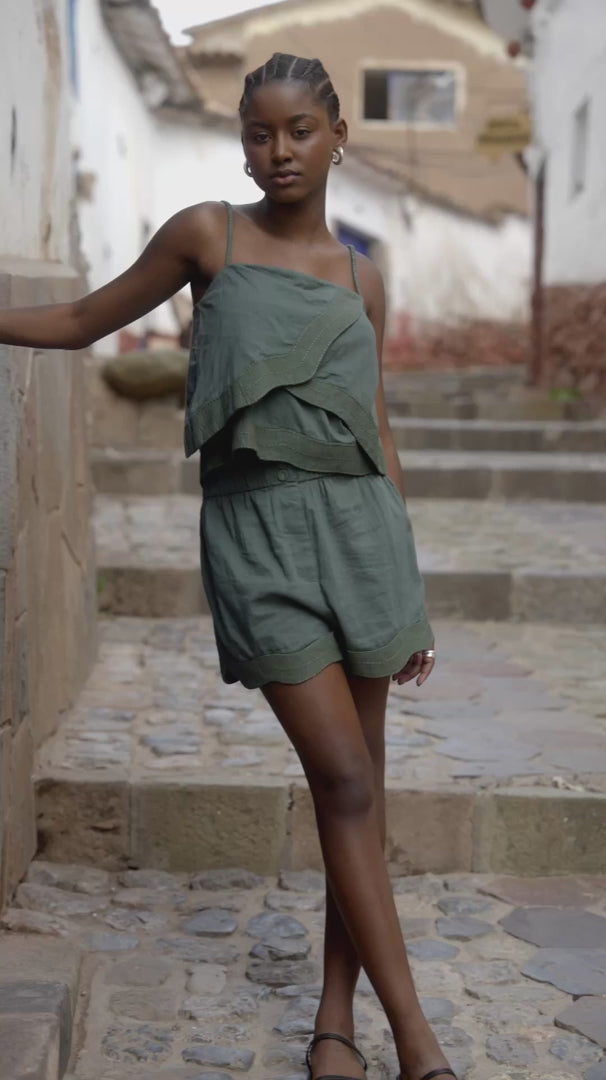 Bahia Cropped Tank in Verde Fossil – MIRTH