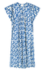 Girl wearing MIRTH women's v-neck belem coverup caftan dress in indigo glass blue cotton