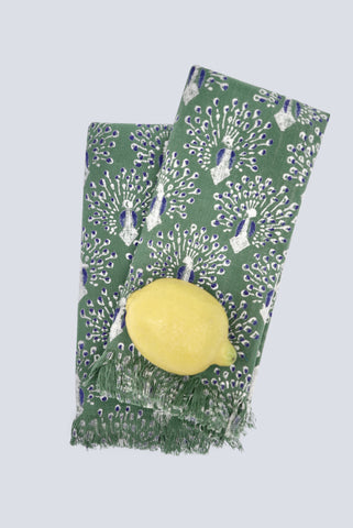 dinner napkins in green peacock
