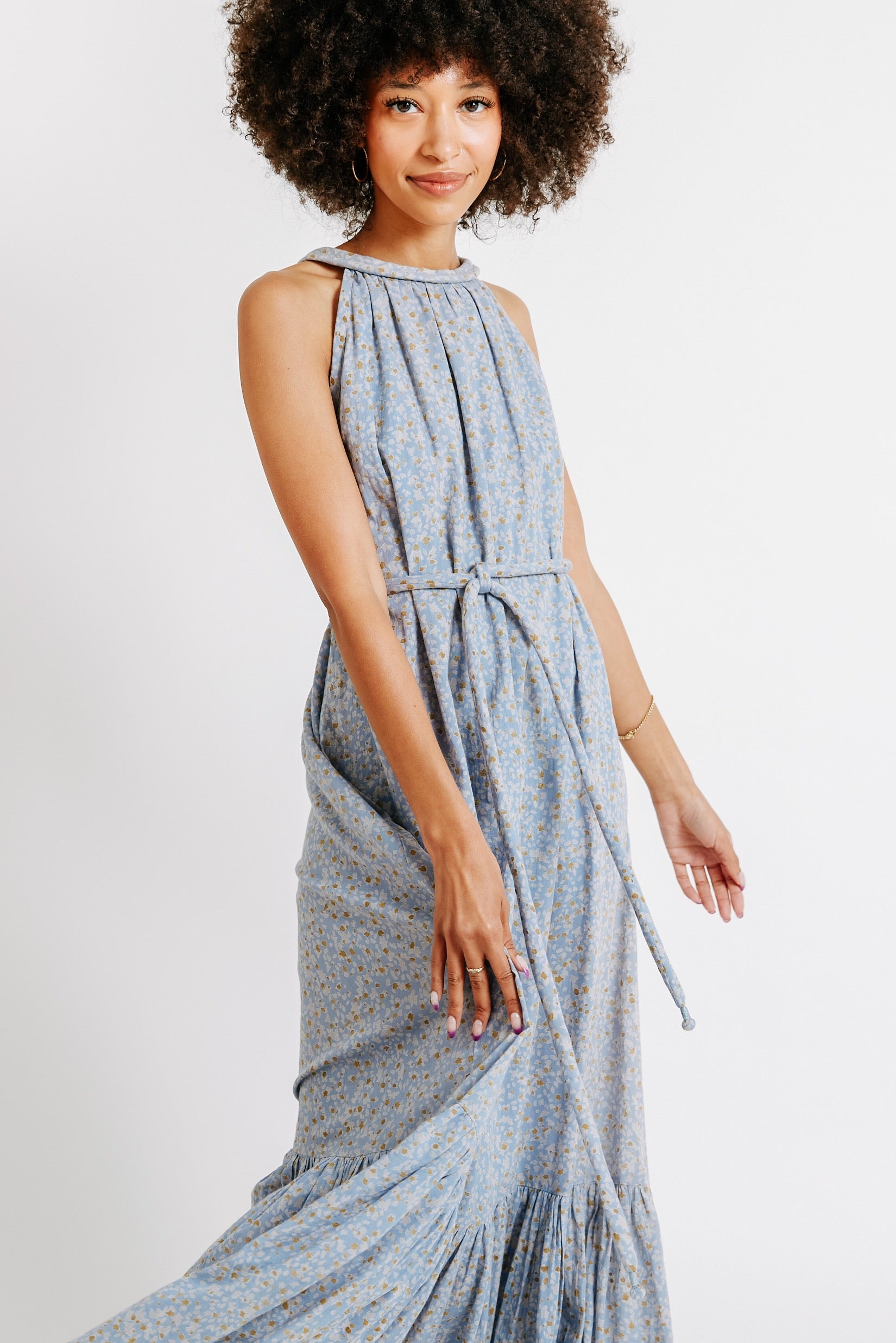 women's cotton blue resort halter dress – MIRTH