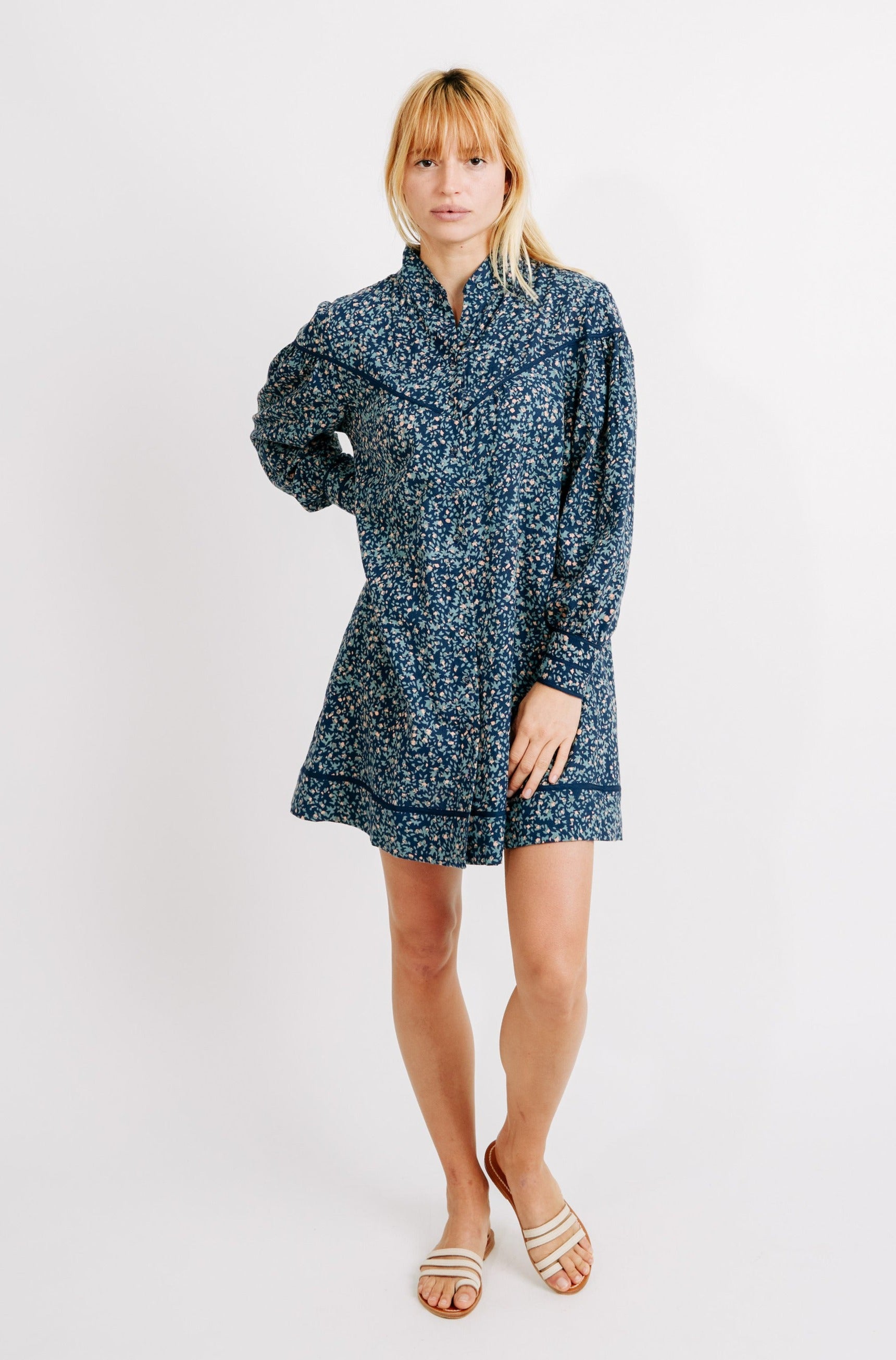 women's cotton blue mini dress – MIRTH
