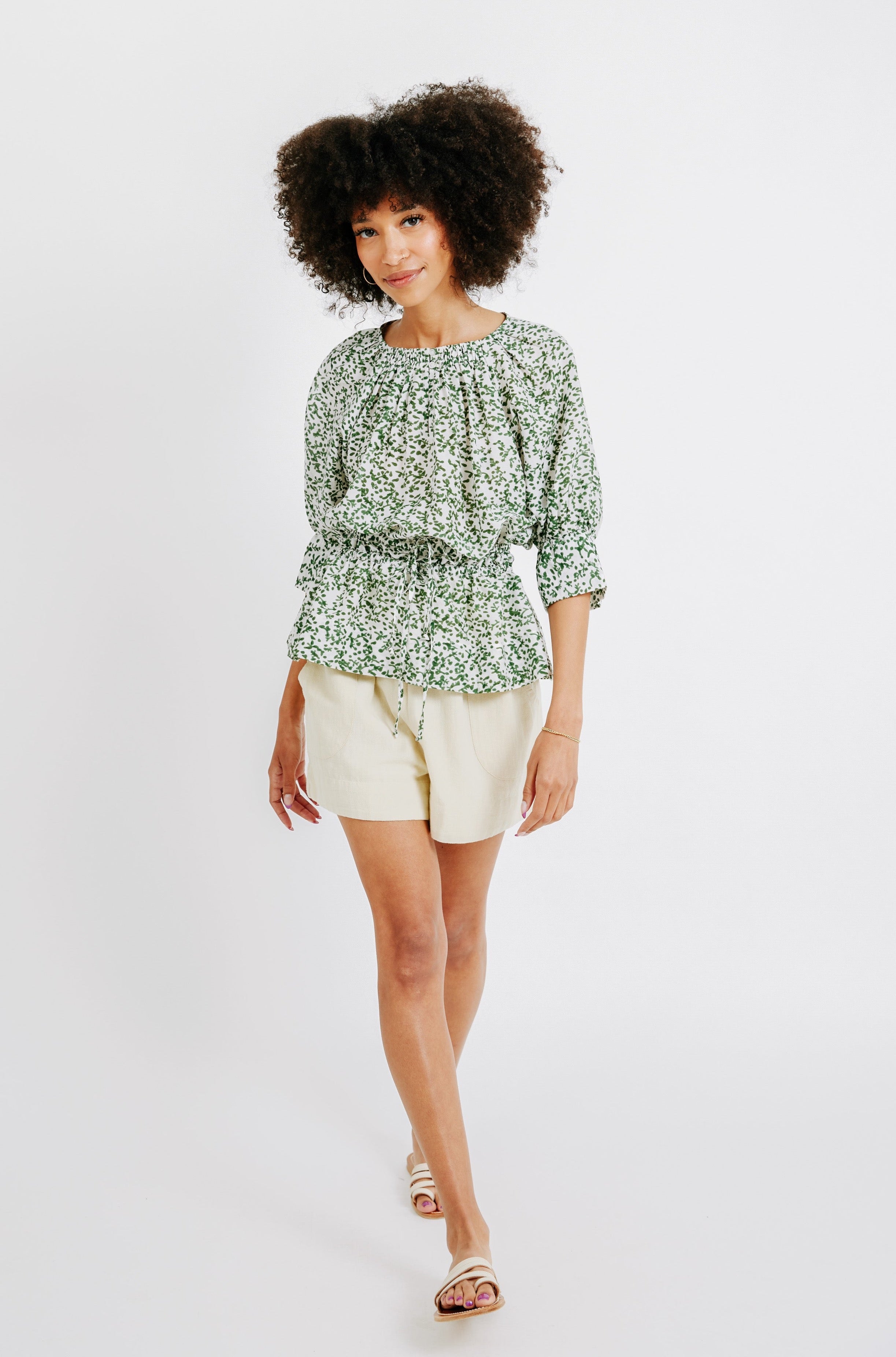 vienna drawstring waist blouse in ivy *further reduced*