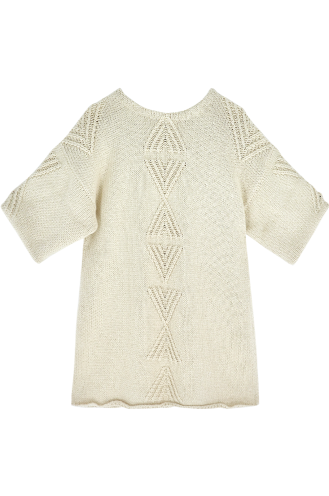 Girl wearing MIRTH women's knit short Osaka sweater dress in bone cream