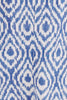 Girl wearing MIRTH women's short button marfa shirt camp dress in azure ikat blue cotton