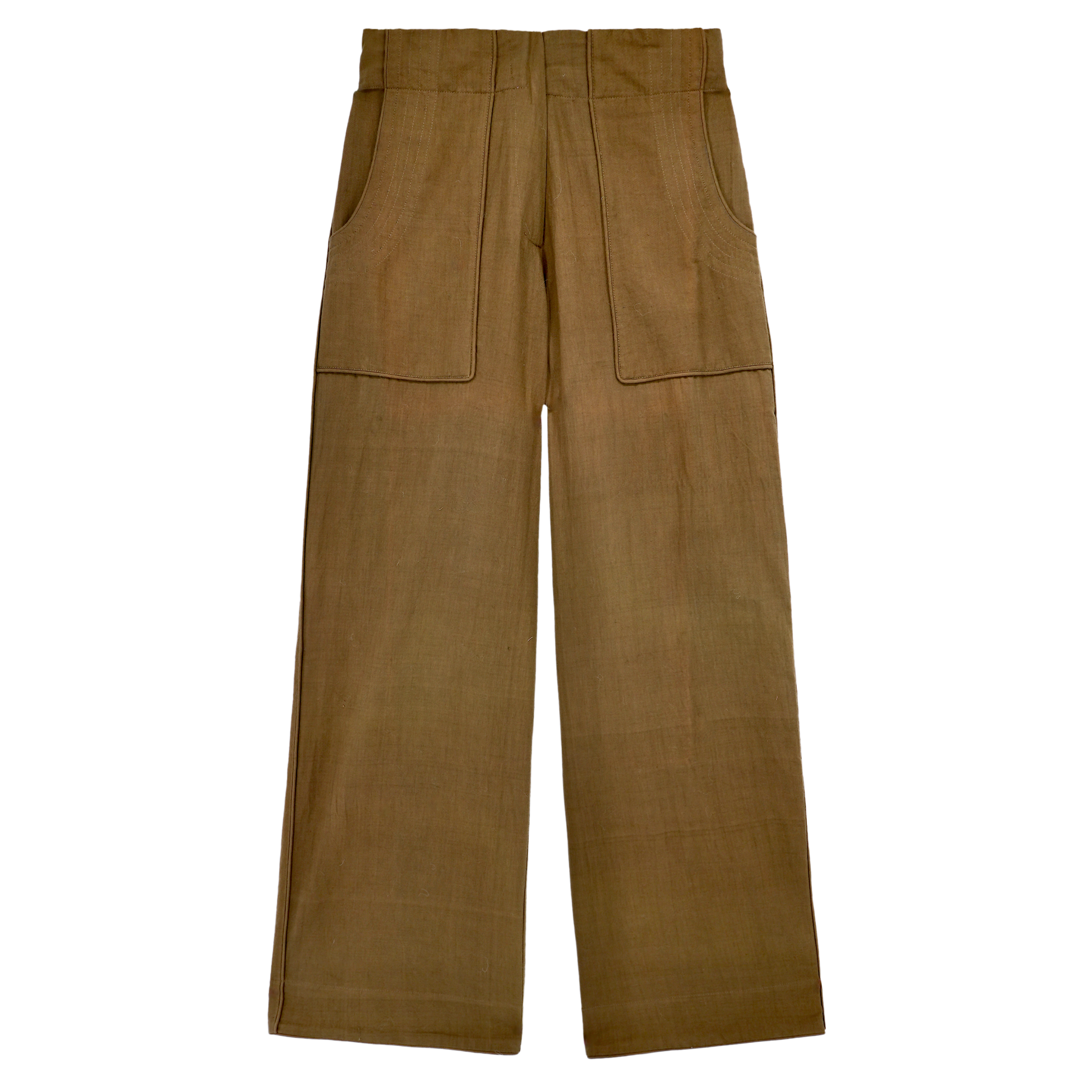 Girl wearing MIRTH women's high waist tivot pant in tannin brown cotton